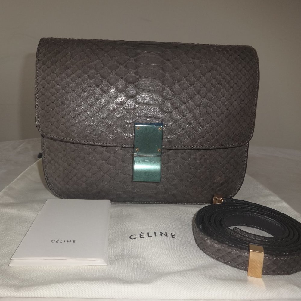 Cline Classic Box Medium Gray Python Skin Leather - image 1